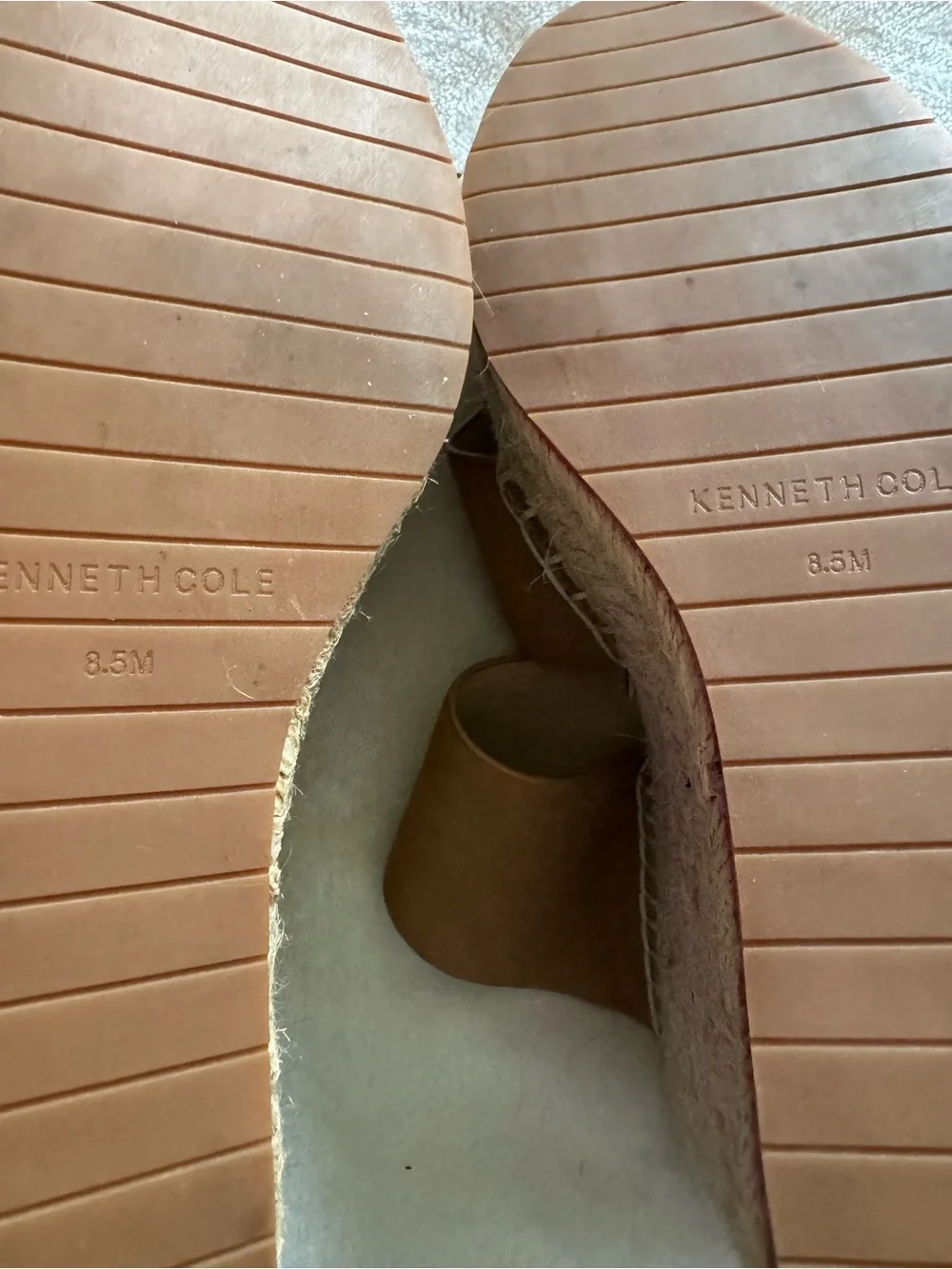 Kenneth Cole Tan Double-Band Espadrille Slide Wedges